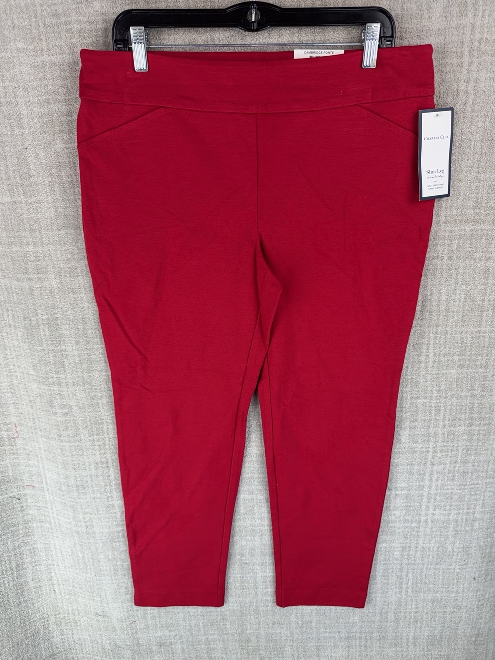 Charter Club Pants Womens 16P Red Cambridge Ponte Slim Stretch Pull On